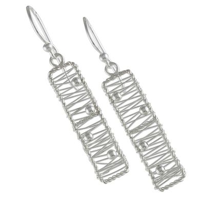 Alternate image for Sterling Silver Rectangular Wire Thai Dangle Earrings Chiang Mai River