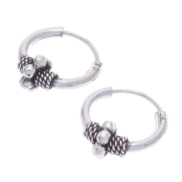 Alternate image for Sterling Silver Hoop Earrings Crafted in Thailand Set of 3 Thai Patterns