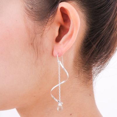 Alternate image for Smoky Quartz Dangle Earrings with Sterling Spirals Solar Spin