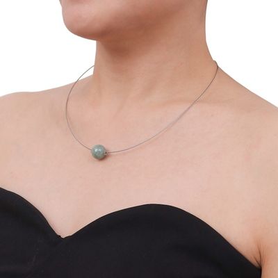 Alternate image for Minimalist Jade Pendant Necklace on Stainless Steel Trajectory