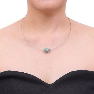 Alternate image for Minimalist Jade Pendant Necklace on Stainless Steel Trajectory