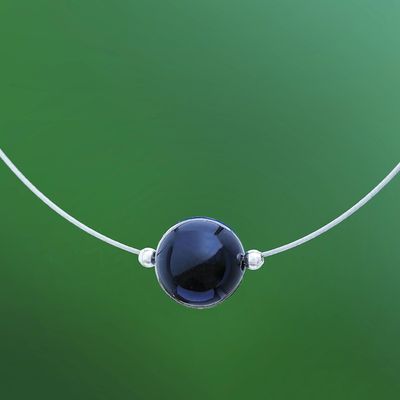Alternate image for Black Agate Modern Pendant Necklace from Thailand Modern Mood