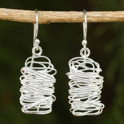 Alternate image for Unique Modern Design Sterling Silver Dangle Earrings Scribble