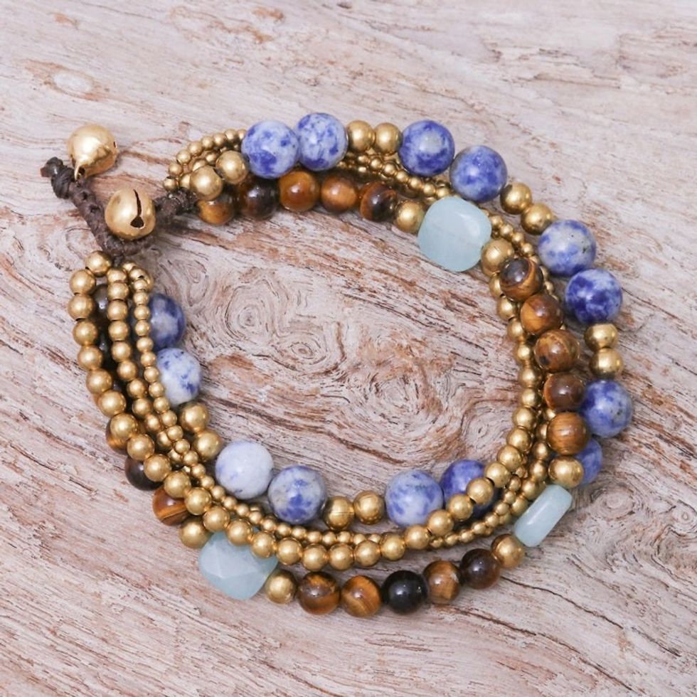 Sodalite and Tiger's Eye Beaded Bracelet from Thailand 'Bohemian Melange'