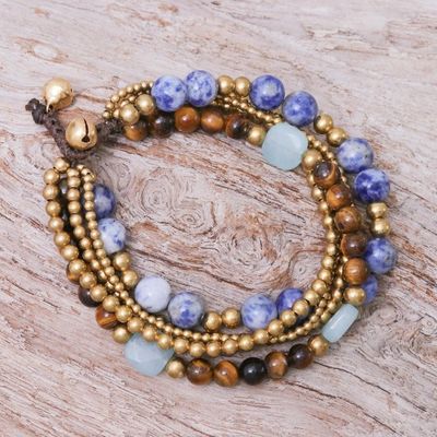 Alternate image for Sodalite and Tigers Eye Beaded Bracelet from Thailand Bohemian Melange