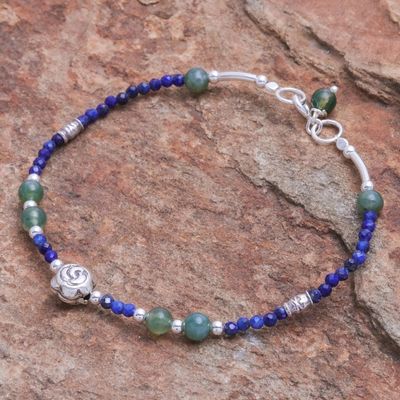 Alternate image for Agate and Lapis Lazuli Rose Pendant Bracelet Tea Rose in Blue