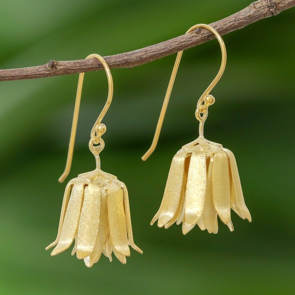 Handcrafted Thai Gold Plated Silver Floral  Earrings 'Shy Lotus'