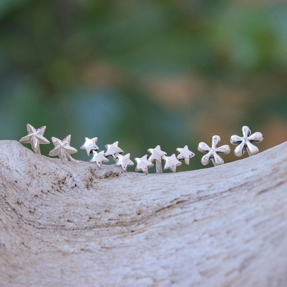 Sterling Silver Stud Earrings with Star Motif Set of 3 'Seeing Stars'