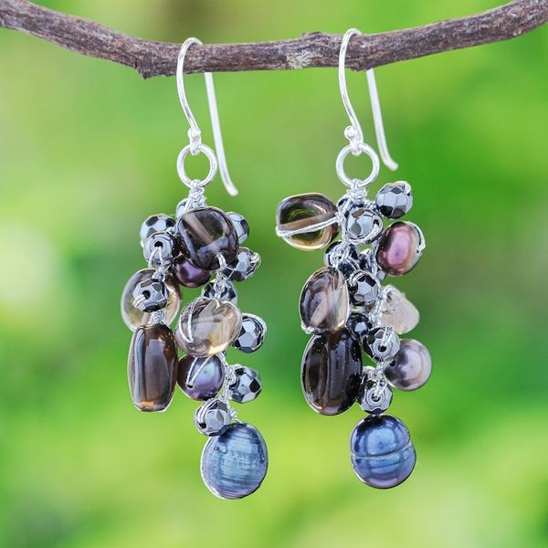 Alternate image for Cultured Pearl and Smoky Quartz Dangle Earrings Wishing Pool