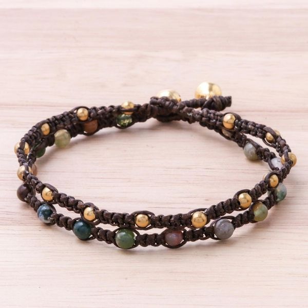 Alternate image for Brass Bracelet Green Brown Gems Braided Jewelry Green Boho Chic
