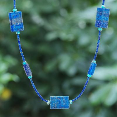 Alternate image for Lapis Lazuli and Jasper Beaded Necklace from Thailand Midnight Chill