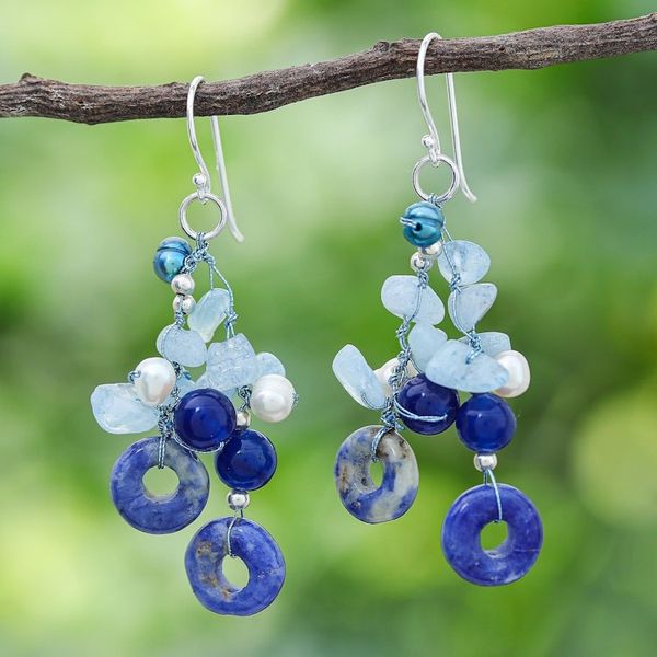 Alternate image for Aquamarine and Freshwater Pearl Dangle Earrings Cool Dream