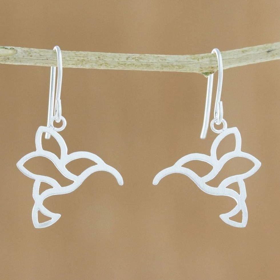 Sterling Silver Hummingbird Dangle Earrings from Thailand 'Hummingbird Delight'