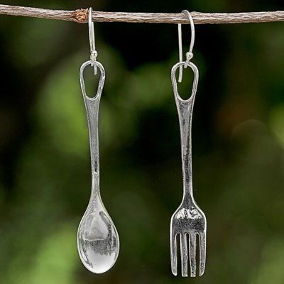 Alternate image for Fork and Spoon Sterling Silver Dangle Earrings from Thailand Lunch Time
