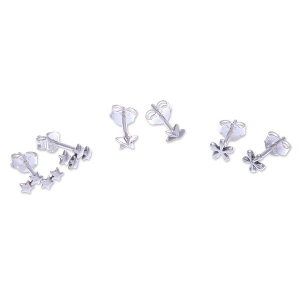Alternate image for Sterling Silver Stud Earrings with Star Motif Set of 3 Seeing Stars