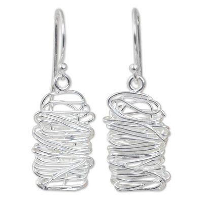 Alternate image for Unique Modern Design Sterling Silver Dangle Earrings Scribble