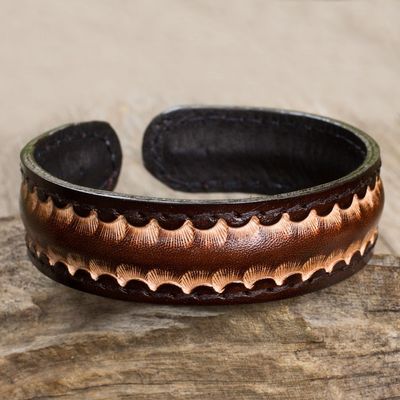Alternate image for Dark Brown Leather Cuff Bracelet for Men from Thailand Dark Warrior