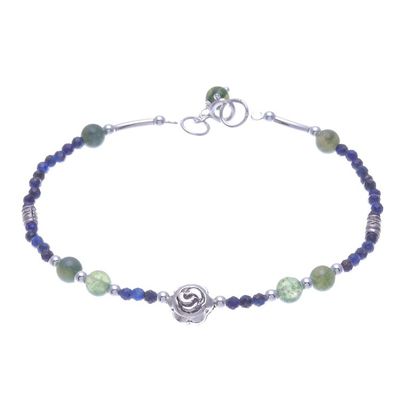 Alternate image for Agate and Lapis Lazuli Rose Pendant Bracelet Tea Rose in Blue