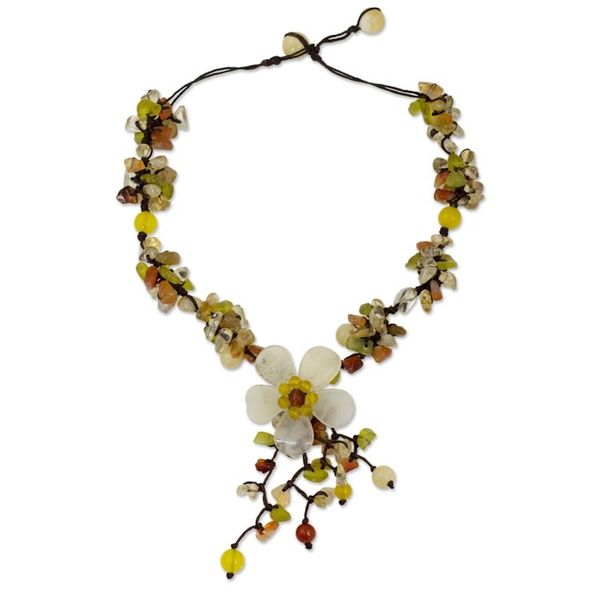 Alternate image for Fair Trade Floral Beaded Quartz Necklace Dazzling Bloom