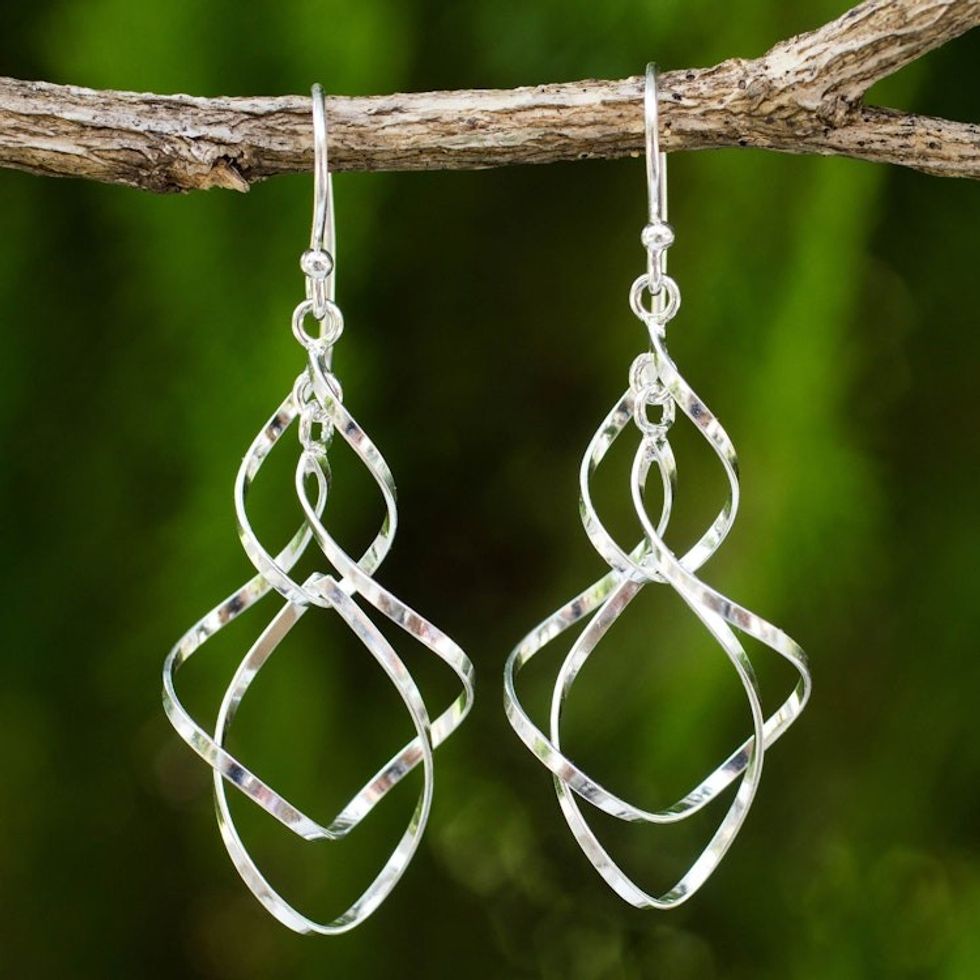 Hand Crafted Sterling Silver 925 Dangle Style Earrings 'Whirling Wind'