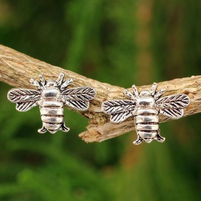Primary image for Honeybee Sterling Silver Stud Earrings Happy Honeybee