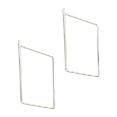 Alternate image for Artisan Crafted Sterling Silver Earrings Minimalist Square