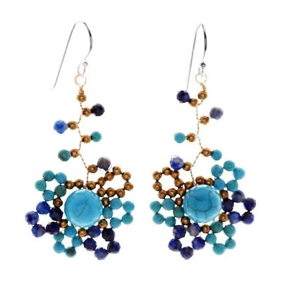 Alternate image for Blue-Toned Howlite and Lapis Lazuli Beaded Dangle Earrings Aquatic Atoms