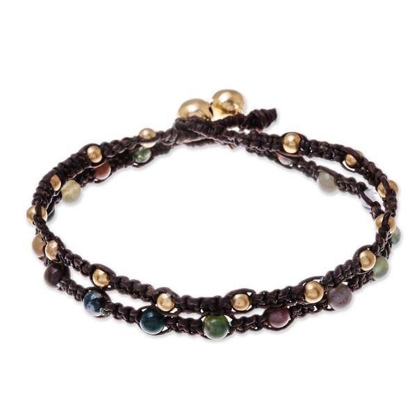 Alternate image for Brass Bracelet Green Brown Gems Braided Jewelry Green Boho Chic