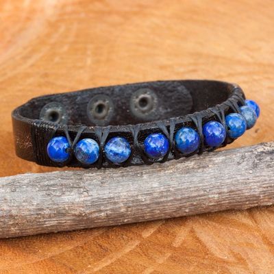 Alternate image for Artisan Crafted Lapis Lazuli and Leather Band Bracelet Rock Walk in Blue