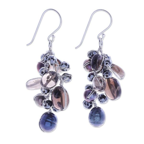 Alternate image for Cultured Pearl and Smoky Quartz Dangle Earrings Wishing Pool