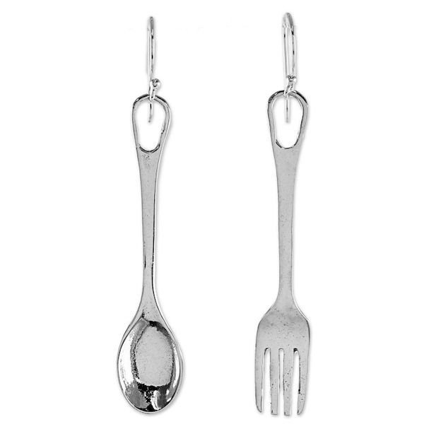 Alternate image for Fork and Spoon Sterling Silver Dangle Earrings from Thailand Lunch Time