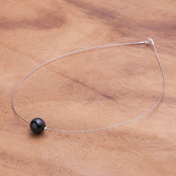 Alternate image for Black Agate Modern Pendant Necklace from Thailand Modern Mood
