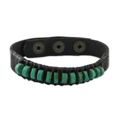 Alternate image for Mens Brown Leather Recon Turquoise Wristband Bracelet Straight Path