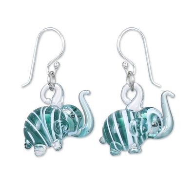Alternate image for Handblown Glass Elephant Dangle Earrings from Thailand Elephant Glam