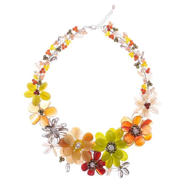 Alternate image for Cultured pearl and carnelian beaded necklace Joyous Camellia