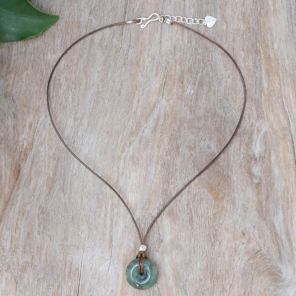 Alternate image for Silver and Natural Jade Pendant Necklace from Thailand Noble Core