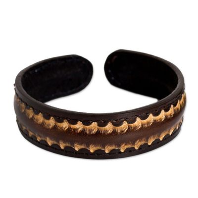 Alternate image for Dark Brown Leather Cuff Bracelet for Men from Thailand Dark Warrior