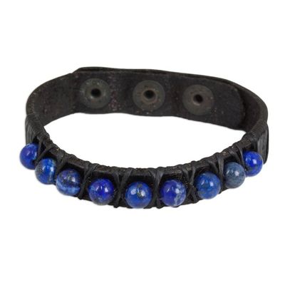 Alternate image for Artisan Crafted Lapis Lazuli and Leather Band Bracelet Rock Walk in Blue