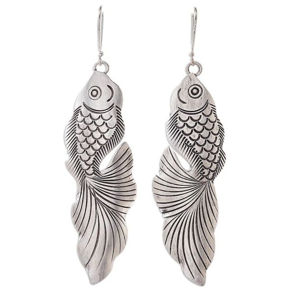 Alternate image for Sterling Silver Goldfish Dangle Earrings from Thailand Goldfish Bliss