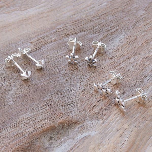 Alternate image for Sterling Silver Stud Earrings with Star Motif Set of 3 Seeing Stars