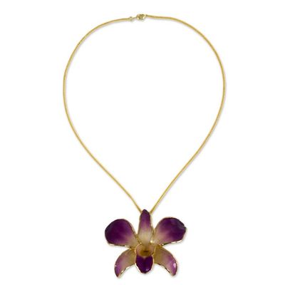 Alternate image for Gold Plated Natural Flower Pendant Necklace Orchid Fantasy
