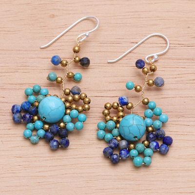 Alternate image for Blue-Toned Howlite and Lapis Lazuli Beaded Dangle Earrings Aquatic Atoms