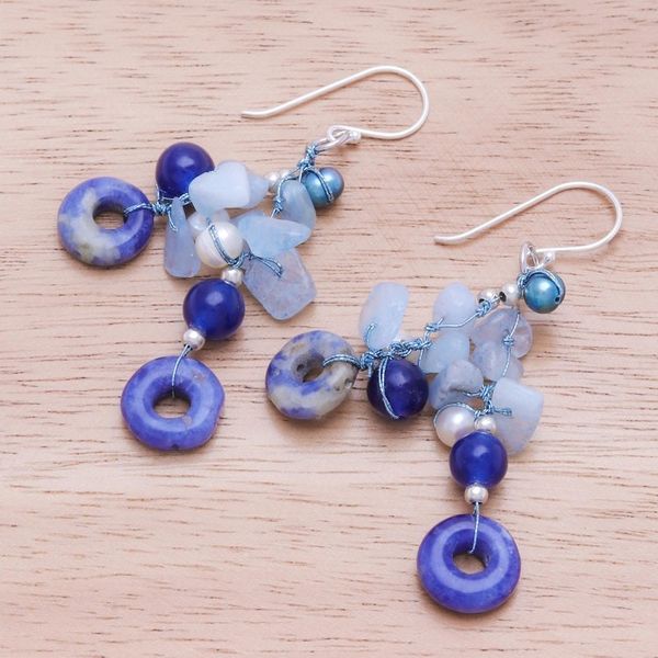Alternate image for Aquamarine and Freshwater Pearl Dangle Earrings Cool Dream