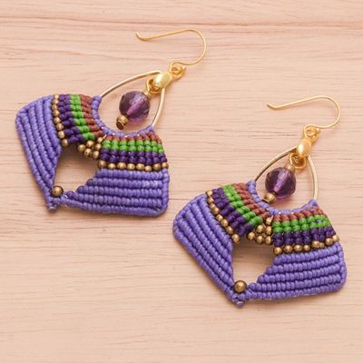 Alternate image for Handcrafted Purple Macrame Dangle Earrings with Glass Beads Purple Flight
