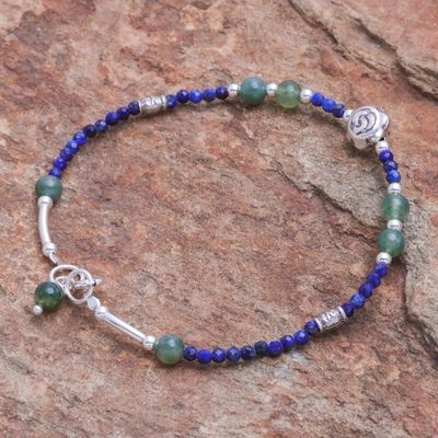 Alternate image for Agate and Lapis Lazuli Rose Pendant Bracelet Tea Rose in Blue