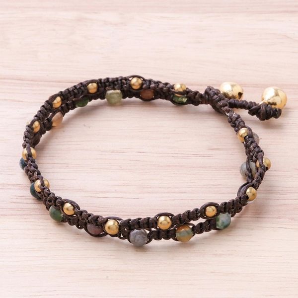 Alternate image for Brass Bracelet Green Brown Gems Braided Jewelry Green Boho Chic