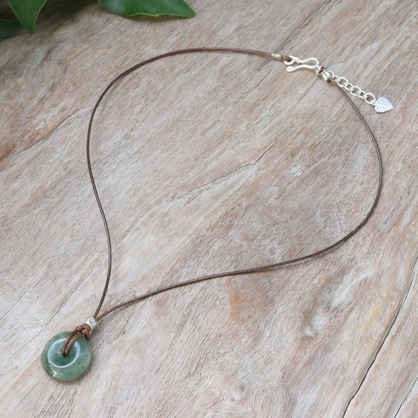 Alternate image for Silver and Natural Jade Pendant Necklace from Thailand Noble Core