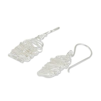 Alternate image for Unique Modern Design Sterling Silver Dangle Earrings Scribble