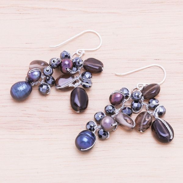 Alternate image for Cultured Pearl and Smoky Quartz Dangle Earrings Wishing Pool
