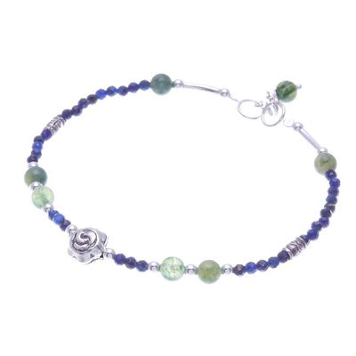 Alternate image for Agate and Lapis Lazuli Rose Pendant Bracelet Tea Rose in Blue